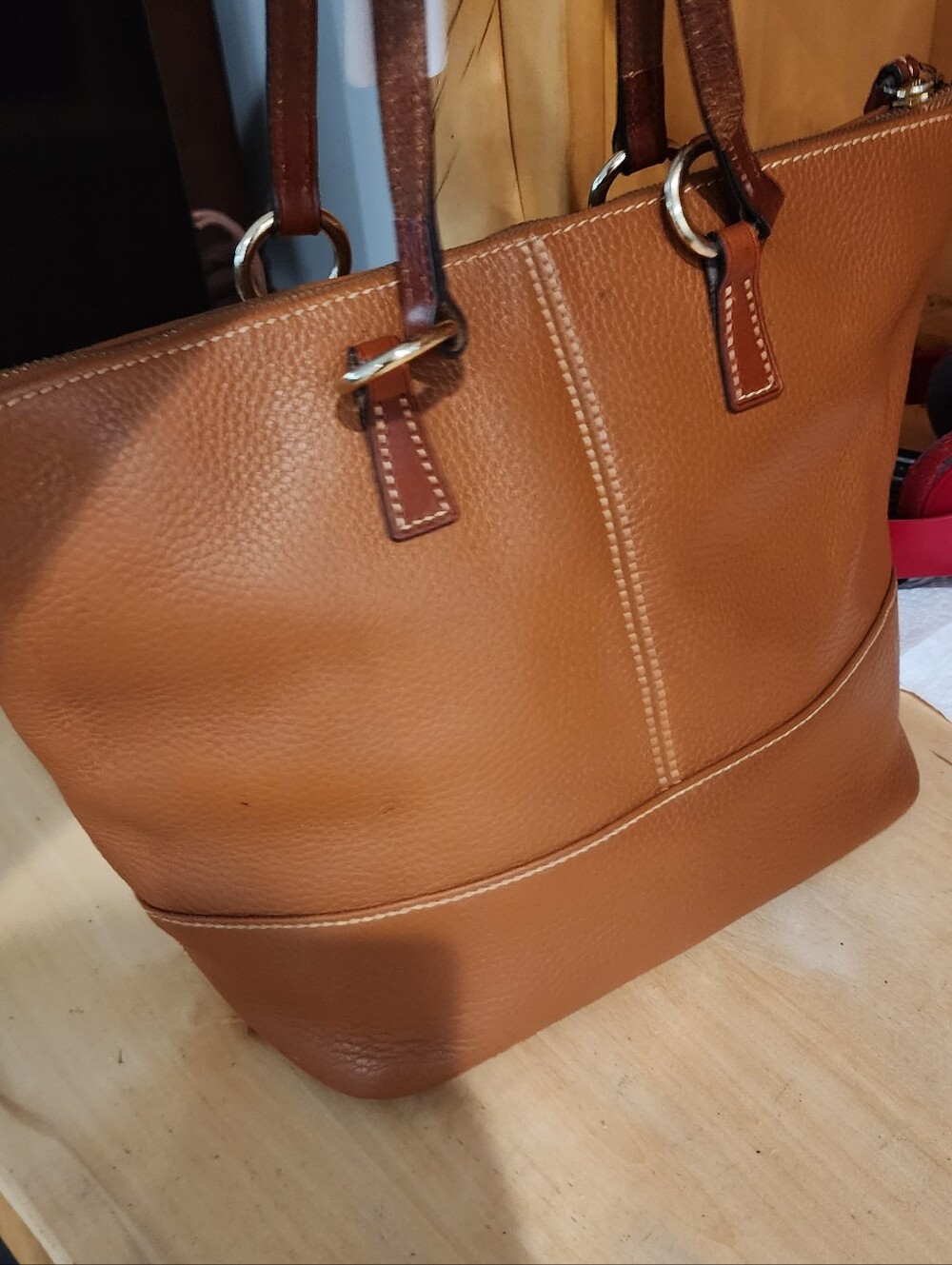 Dooney & Bourke Tan Leather Tote Bag - Picture 3 of 7